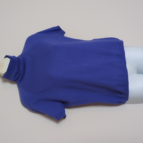 Petite Sophisticate Periwinkle Short Sleeve Turtleneck Blouse LARGE Silk Blend - Picture 4 of 10